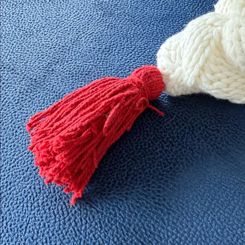White Cable Knit Diamonds Holiday Throw Pillow with Red Tassels